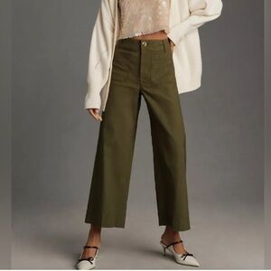 Maeve Anthropologie The Colette Magic Fabric Crop Fern Green Wide-Leg Pants, 28